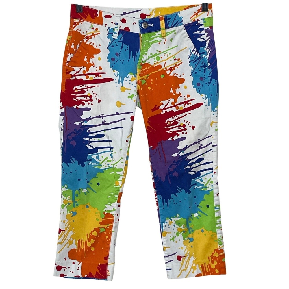 Loudmouth‎ Golf Rainbow Paint Splatter Crop Pants Womens Size 0 Multicolor Bold